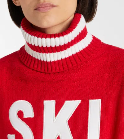Perfect Moment Glacier Merino Wool Turtleneck Sweater In Red