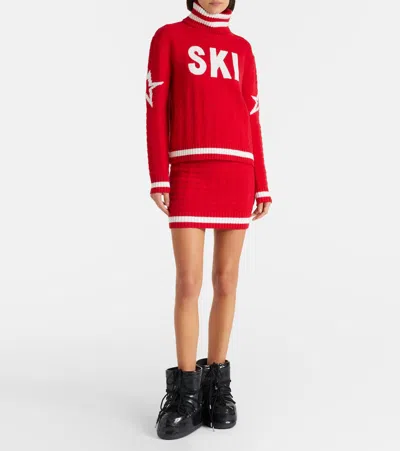Perfect Moment Glacier Merino Wool Turtleneck Sweater In Red