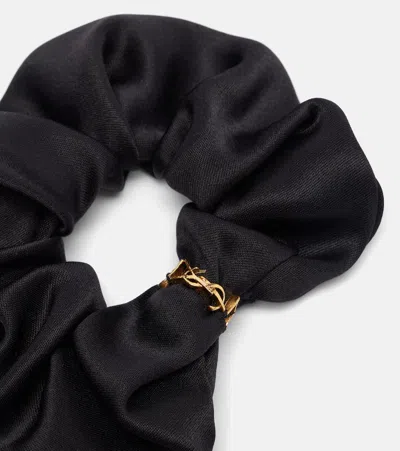 Saint Laurent Cassandre Silk Satin Scrunchie In Black