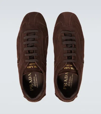 Prada Montecarlo Re-edition 2005 Suede Sneakers In Navy In Brown