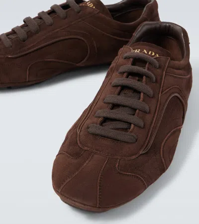 Prada Montecarlo Re-edition 2005 Suede Sneakers In Navy In Brown