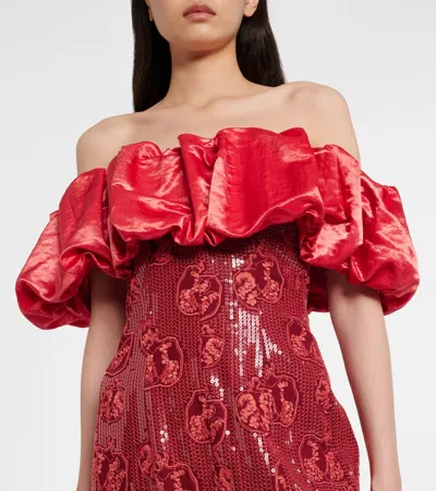 Markarian Rowan Off-the-shoulder Sequined Column Gown In Red