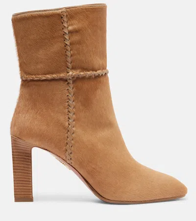 Aquazzura Indy 85 Whipstitched Suede Ankle Boots In Brown