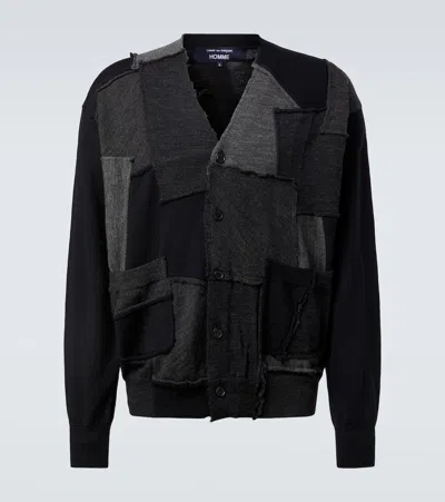 Comme Des Garçons Homme Deux Black Worsted Wool Jersey Patchwork Cardigan In Black