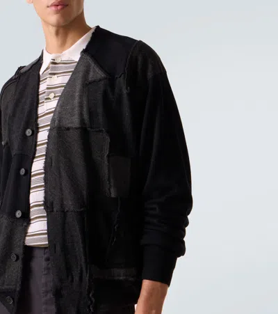 Comme Des Garçons Homme Deux Black Worsted Wool Jersey Patchwork Cardigan In Black