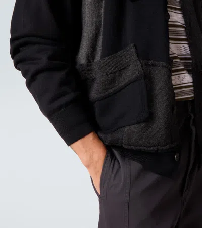 Comme Des Garçons Homme Deux Black Worsted Wool Jersey Patchwork Cardigan In Black
