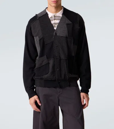 Comme Des Garçons Homme Deux Black Worsted Wool Jersey Patchwork Cardigan In Black