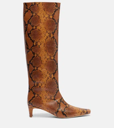 Staud Wally Snake-effect Leather Knee-high Boots In Brown