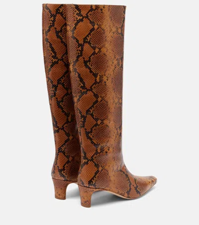 Staud Wally Snake-effect Leather Knee-high Boots In Brown