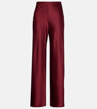 Leset Barb High-rise Satin Straight Pants In Burgundy