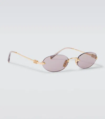 Miu Miu Logo Oval Sunglasses In Purple