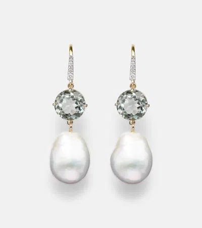 Mateo 14kt Gold Drop Earrings With Amethysts, Pearls, And Diamonds In Metallic