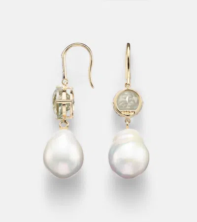 Mateo 14kt Gold Drop Earrings With Amethysts, Pearls, And Diamonds In Metallic