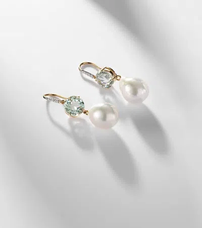 Mateo 14kt Gold Drop Earrings With Amethysts, Pearls, And Diamonds In Metallic