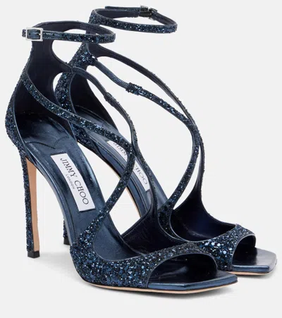 Jimmy Choo Azia 95 Glitter Sandals In Blue