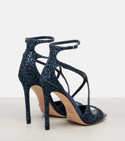 Jimmy Choo Azia 95 Glitter Sandals In Blue