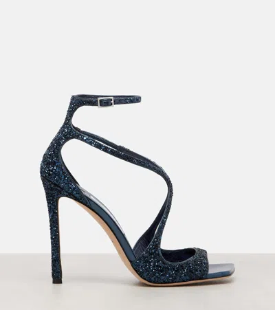 Jimmy Choo Azia 95 Glitter Sandals In Blue