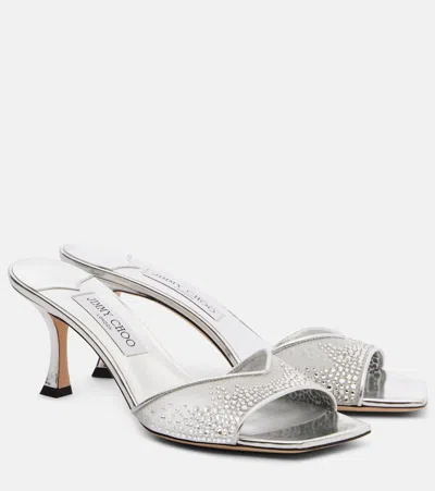 Jimmy Choo Skye 70 Embellished Mesh Mules In Silver