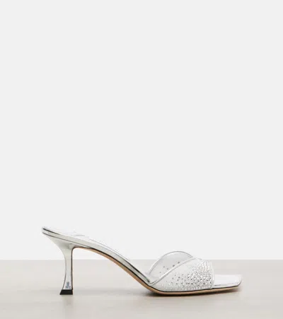 Jimmy Choo Skye 70 Embellished Mesh Mules In Silver