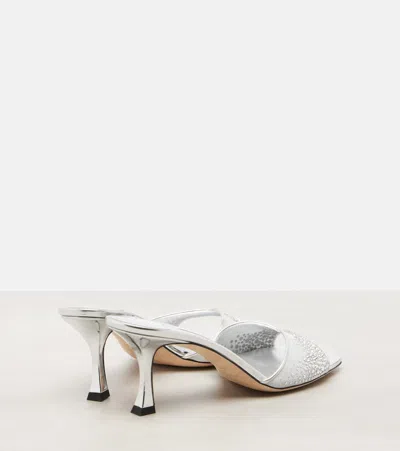 Jimmy Choo Skye 70 Embellished Mesh Mules In Silver