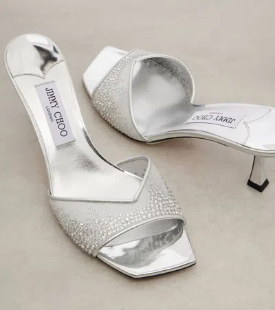 Jimmy Choo Skye 70 Embellished Mesh Mules In Silver