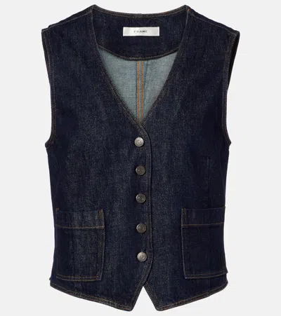 Frame Sleeveless Denim Vest Featuring Front Pockets In Blue