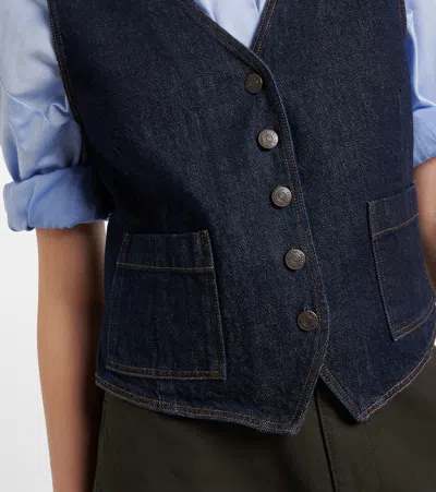 Frame Sleeveless Denim Vest Featuring Front Pockets In Blue