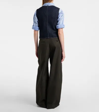 Frame Sleeveless Denim Vest Featuring Front Pockets In Blue