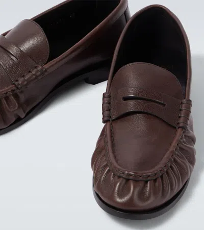 Saint Laurent Le Loafer Supple Leather Penny Loafers In Brown
