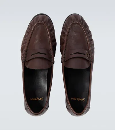 Saint Laurent Le Loafer Supple Leather Penny Loafers In Brown