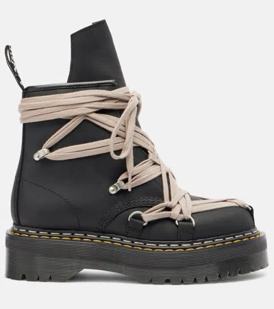 Rick Owens X Dr. Martens Leather 1460 Quad Sole Megalace Ankle Boots In Black
