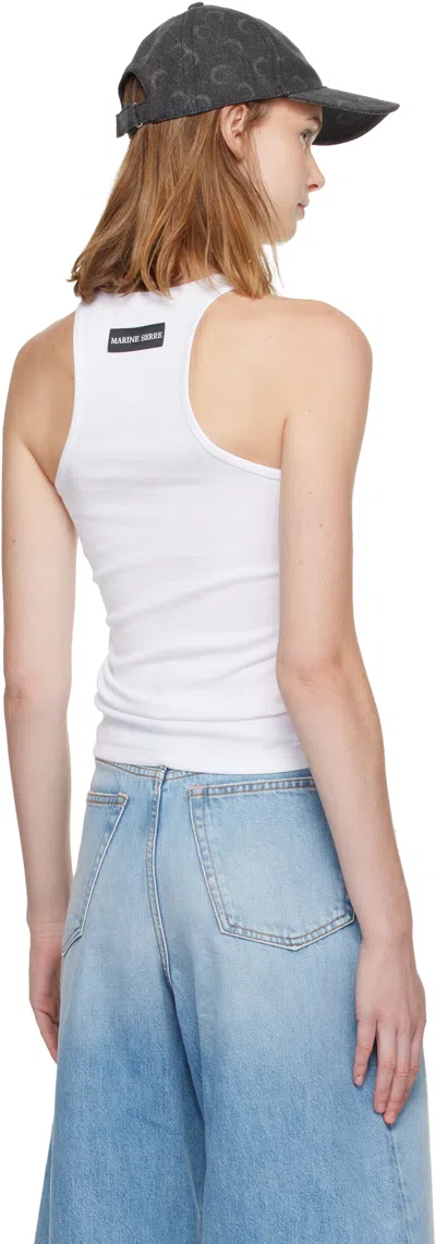 Marine Serre White Moon Logo Ribbed Jersey Tank Top In Gray