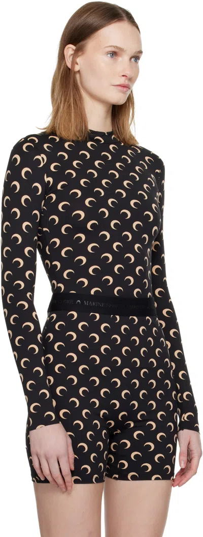 Marine Serre Black Stretch Jersey Moon Top In Black