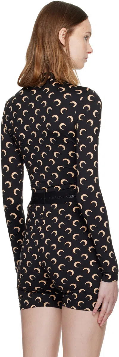 Marine Serre Black Stretch Jersey Moon Top In Black