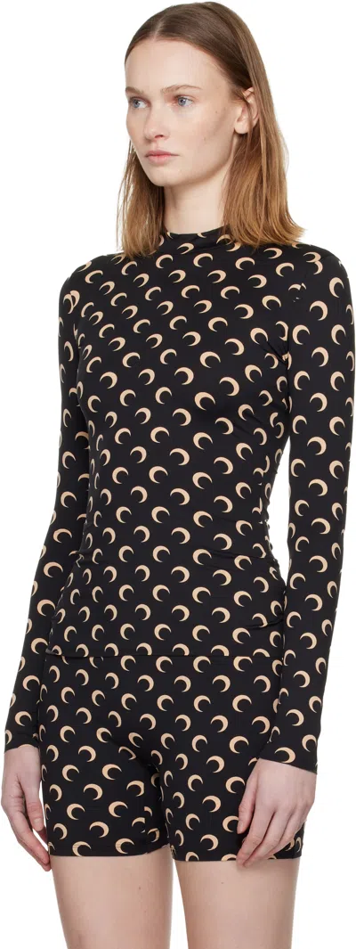Marine Serre Black Stretch Jersey Moon Top In Black