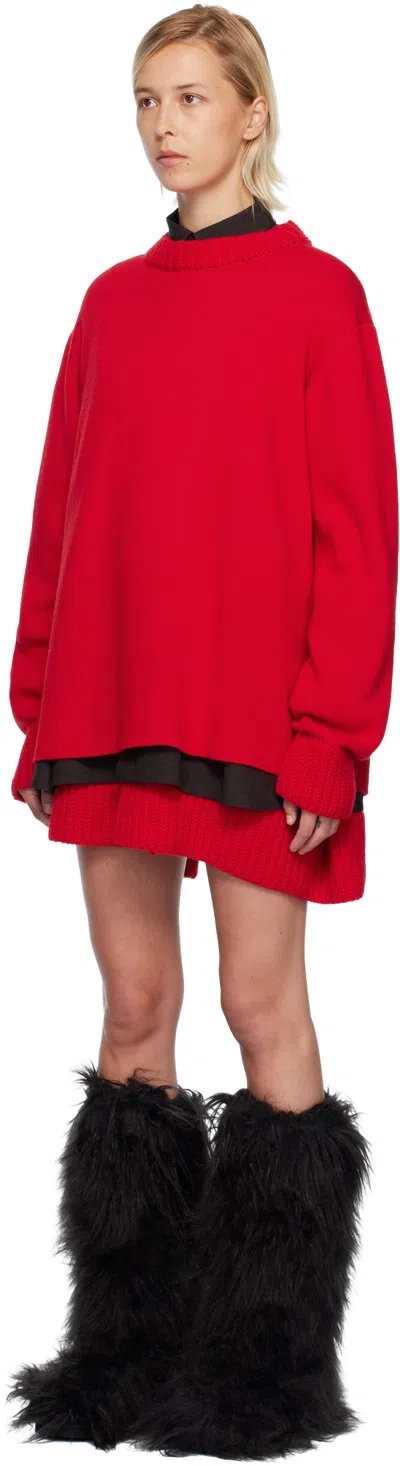 Sacai Red Suiting & Wool Knit Minidress In Multi