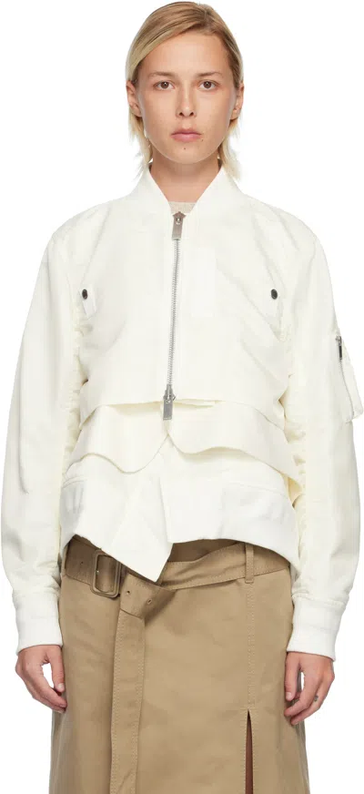 Sacai Wool And Shell-paneled Bomber Jacket In White