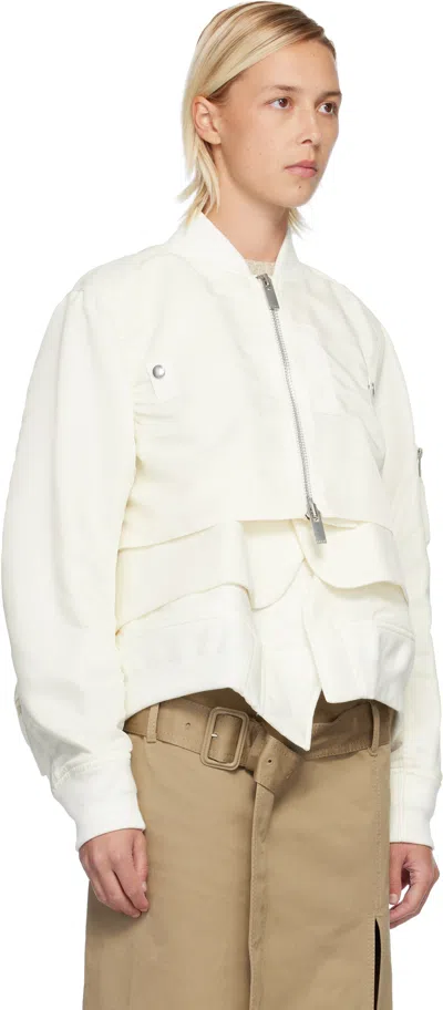 Sacai Wool And Shell-paneled Bomber Jacket In White