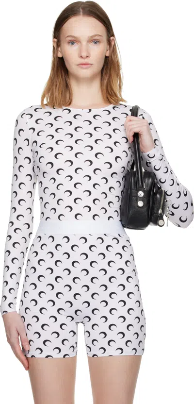 Marine Serre White Recycled Moon Jersey Second Skin Crewneck T-shirt In White