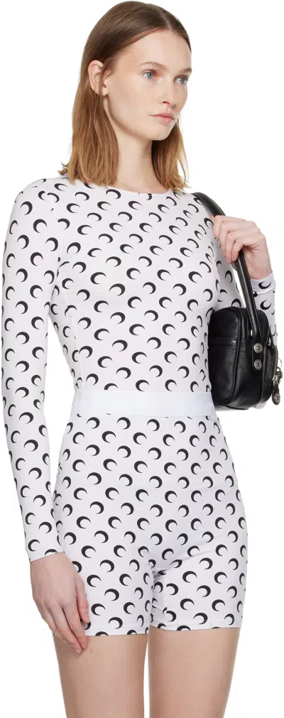 Marine Serre White Recycled Moon Jersey Second Skin Crewneck T-shirt In White