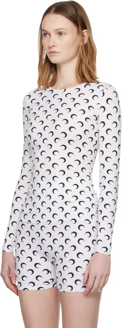 Marine Serre White Recycled Moon Jersey Second Skin Crewneck T-shirt In White