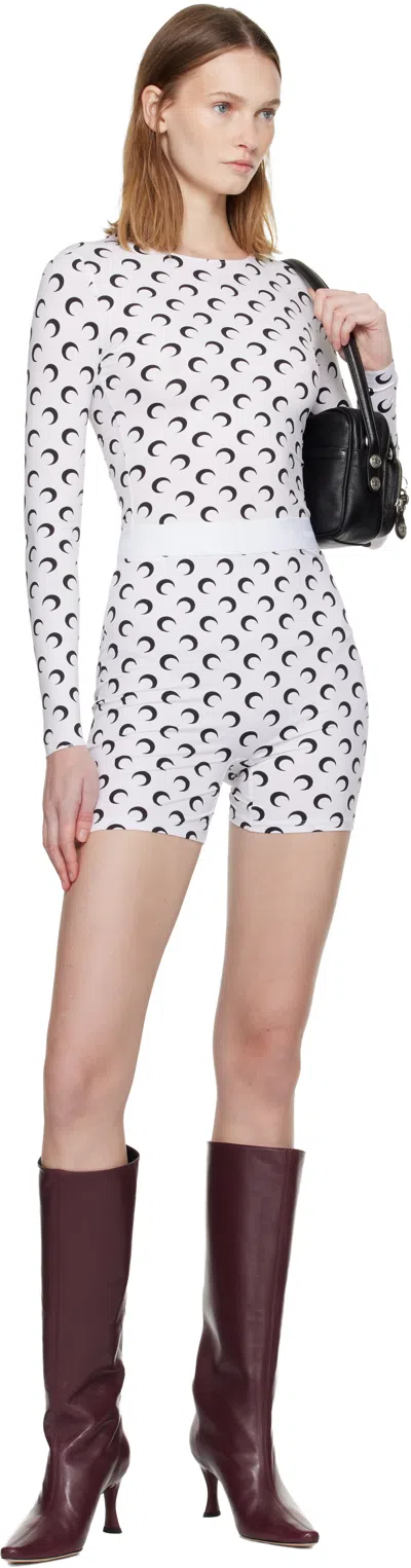 Marine Serre White Recycled Moon Jersey Second Skin Crewneck T-shirt In White