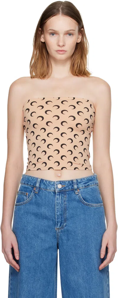 Marine Serre Beige Recycled Moon Jersey Second Skin Tube Top In Multi