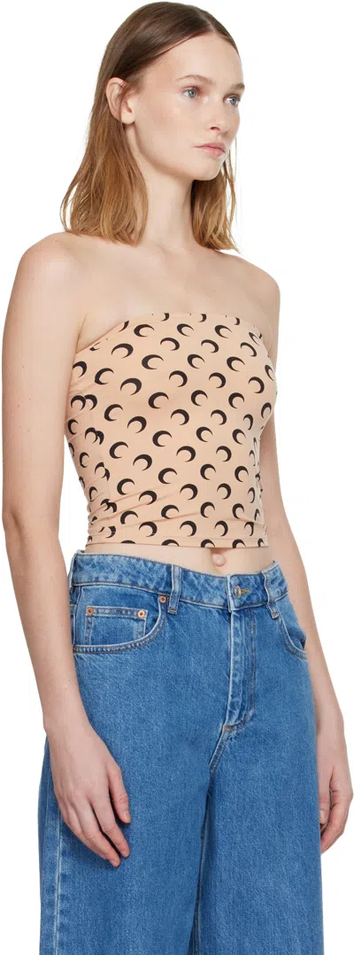 Marine Serre Beige Recycled Moon Jersey Second Skin Tube Top In Multi