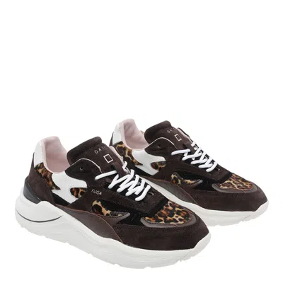 Date Fuga Pony Sneakers In Animalier Suede And Leather In Black