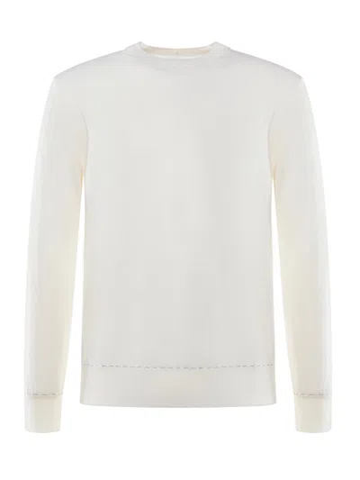 Eleventy Ribbed Round-neck Sweater In White