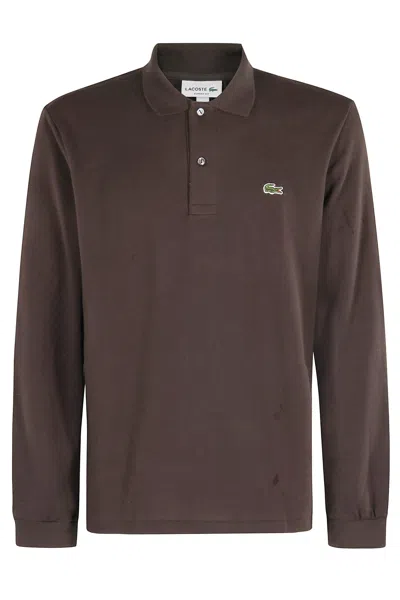 Lacoste Polo With Logo In Brown