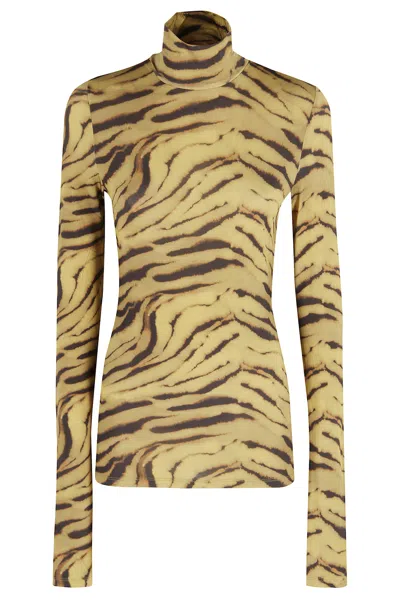 Ganni Printed Turtle Neck Sweater In Animal Print
