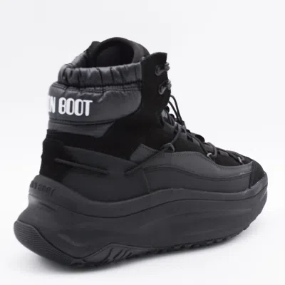 Moon Boot Black Leather Moon247 Xlace Mid Boots In Black