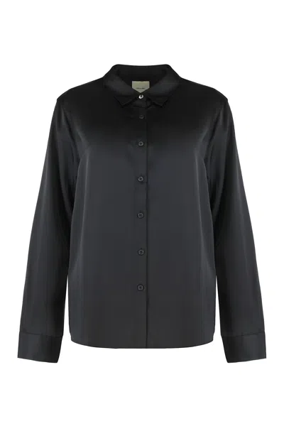 Calvin Klein Satin Long-sleeve Shirt In Black
